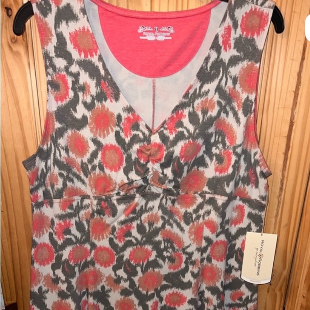 Royal Robbins Coral and Gray Patterned Sleeveless Midi Dress